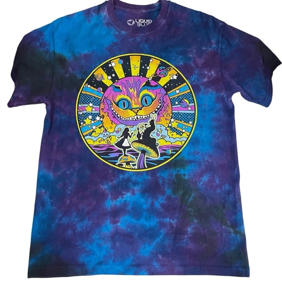 Liquid Blue Cheshire Cat Alice In Wonderland Tie Dye Shirt Medium - Picture 8 of 9